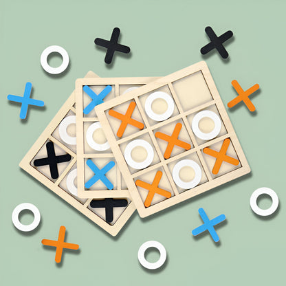 Jucarie Montessori Tic Tac Toe, Flippy, Educativa, Interactiva, din lemn, X si O, 9 Piese, 14.3x14.3 cm, Albastru Alb-7