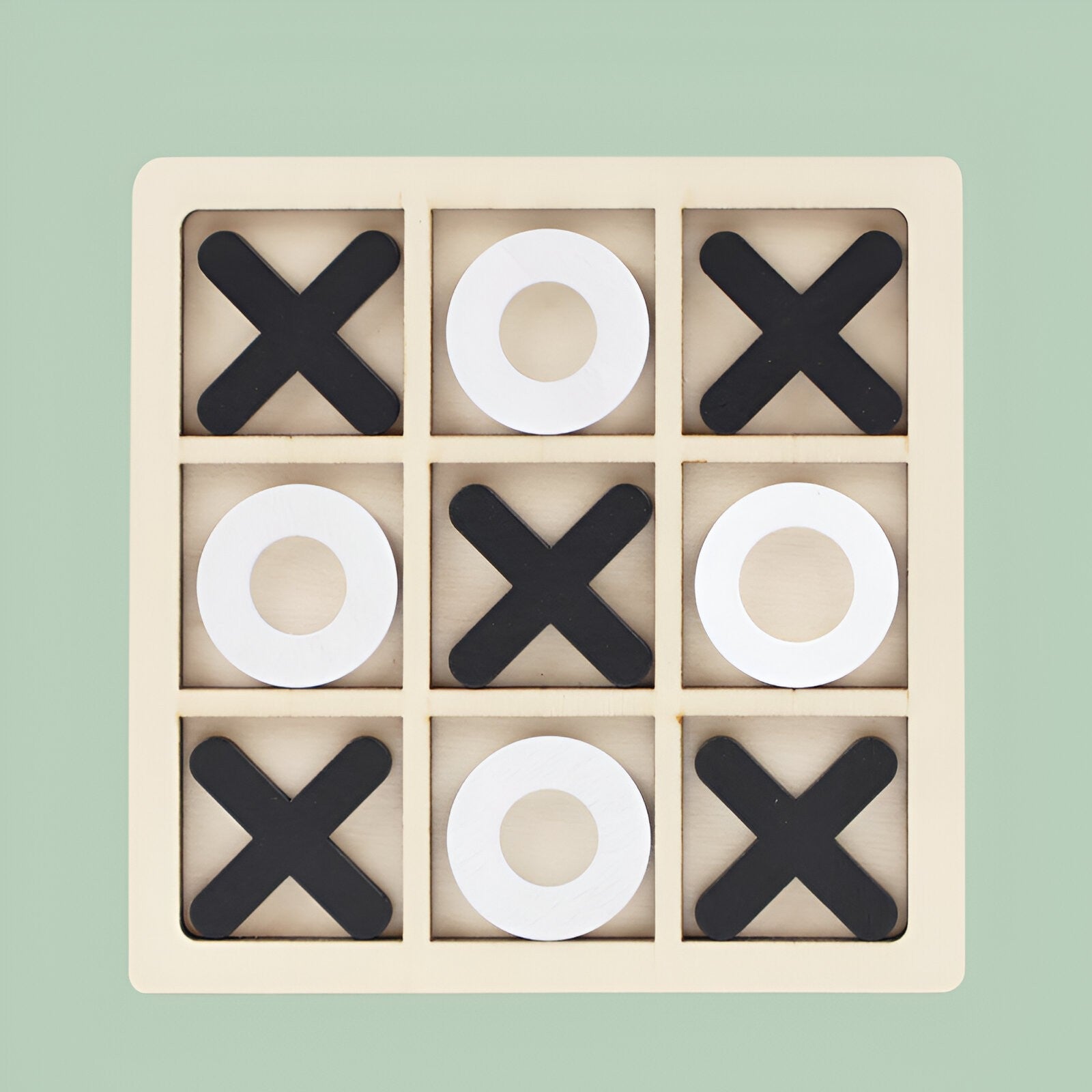 Jucarie Montessori Tic Tac Toe, Flippy, Educativa, Interactiva, din lemn, X si O, 9 Piese, 14.3x14.3 cm, Negru Alb-8
