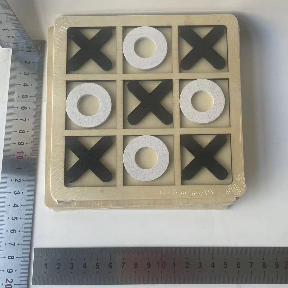 Jucarie Montessori Tic Tac Toe, Flippy, Educativa, Interactiva, din lemn, X si O, 9 Piese, 14.3x14.3 cm, Negru Alb-12