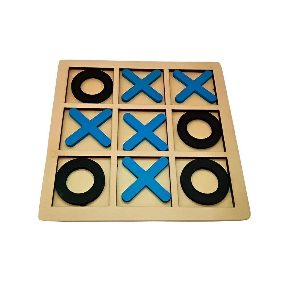 Jucarie Montessori Tic Tac Toe, Flippy, Educativa, Interactiva, din lemn, X si O, 9 Piese, 14.3x14.3 cm, Albastru Negru-1