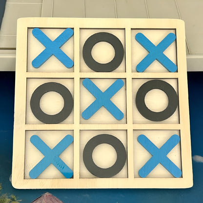 Jucarie Montessori Tic Tac Toe, Flippy, Educativa, Interactiva, din lemn, X si O, 9 Piese, 14.3x14.3 cm, Albastru Negru-3