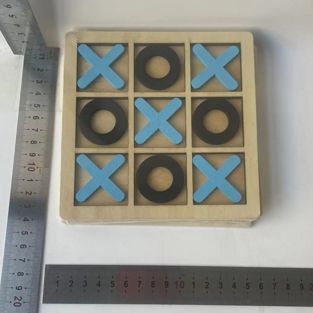 Jucarie Montessori Tic Tac Toe, Flippy, Educativa, Interactiva, din lemn, X si O, 9 Piese, 14.3x14.3 cm, Albastru Negru-4