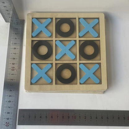 Jucarie Montessori Tic Tac Toe, Flippy, Educativa, Interactiva, din lemn, X si O, 9 Piese, 14.3x14.3 cm, Albastru Negru-4