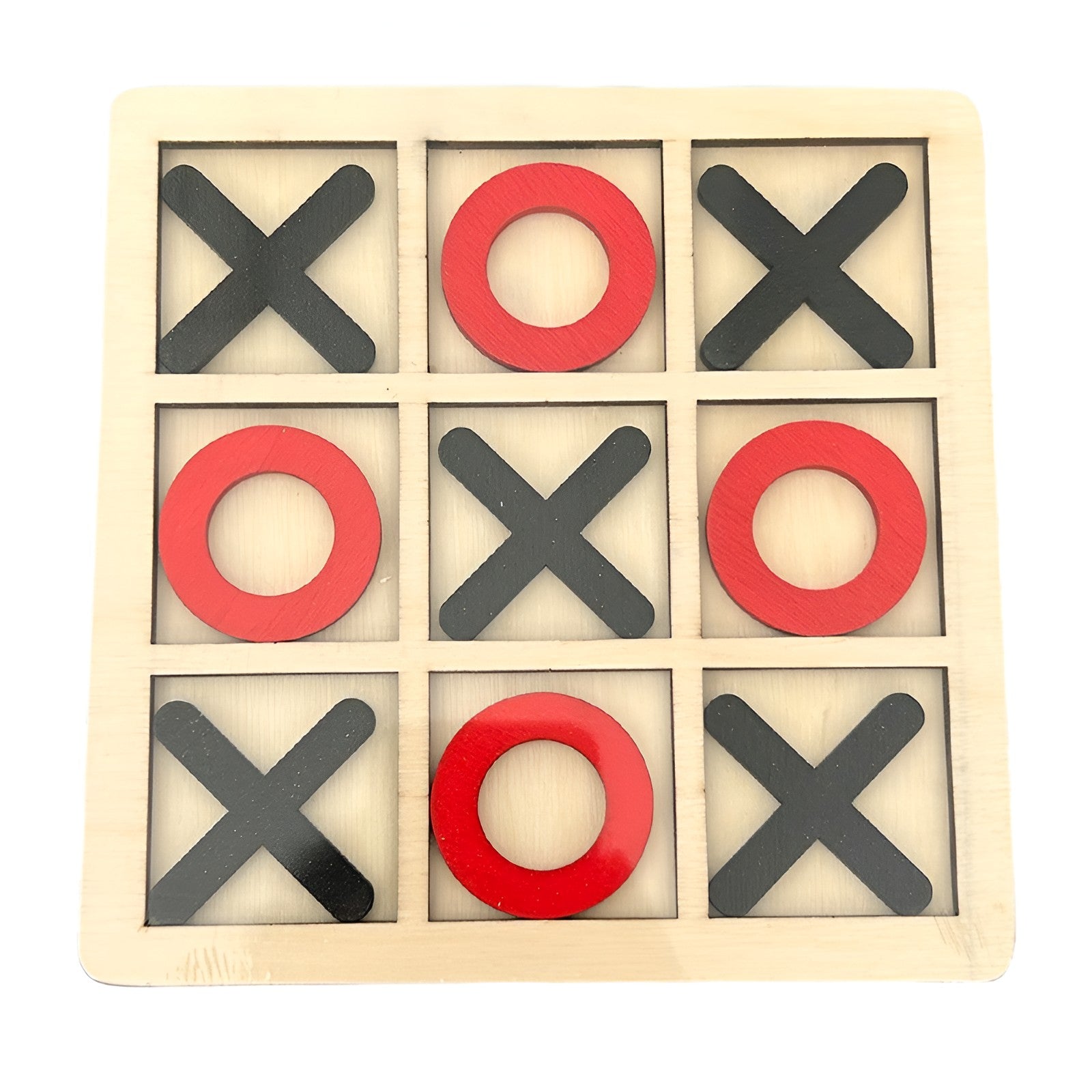 Jucarie Montessori Tic Tac Toe, Flippy, Educativa, Interactiva, din lemn, X si O, 9 Piese, 14.3x14.3 cm, Negru Rosu-0