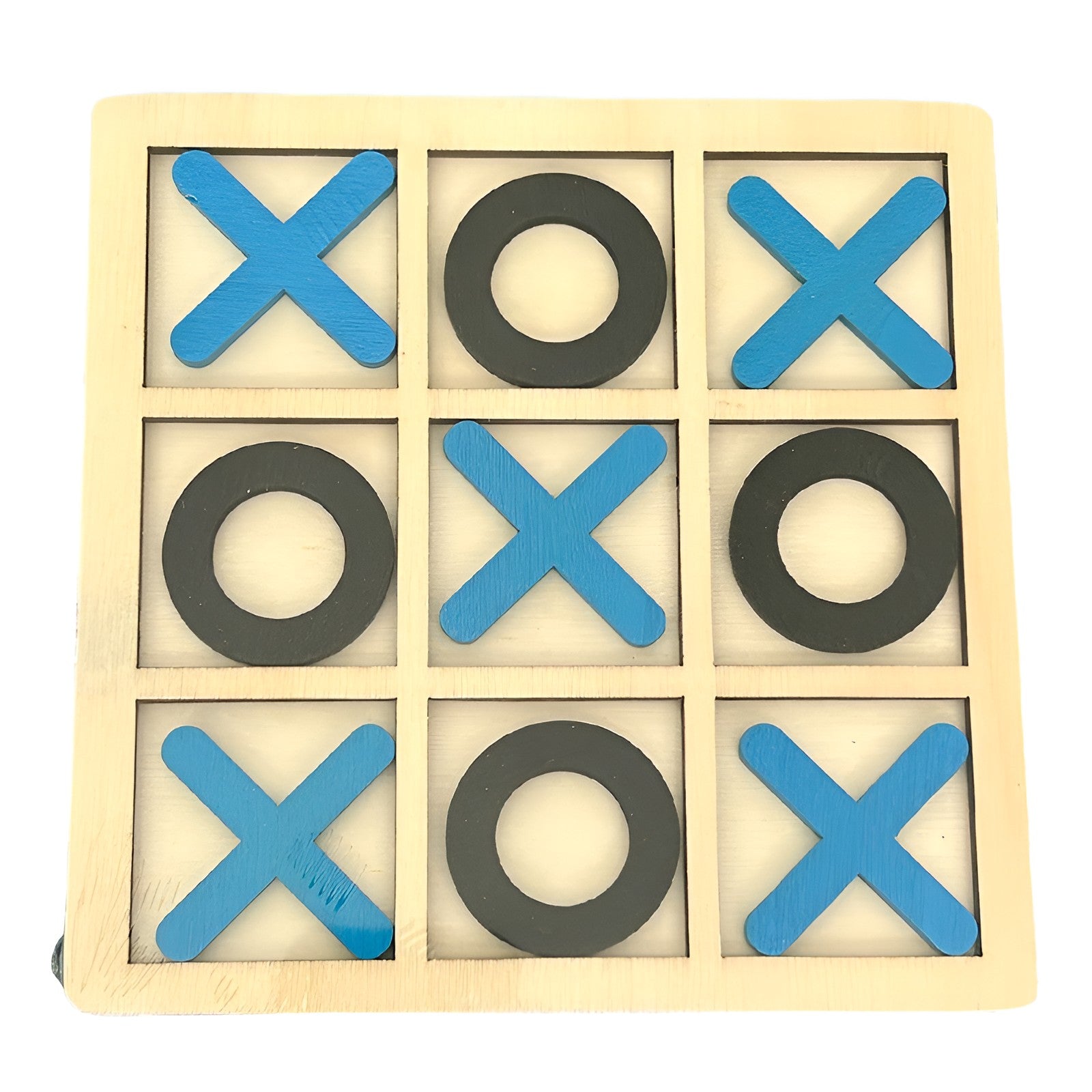 Jucarie Montessori Tic Tac Toe, Flippy, Educativa, Interactiva, din lemn, X si O, 9 Piese, 14.3x14.3 cm, Albastru Negru-0