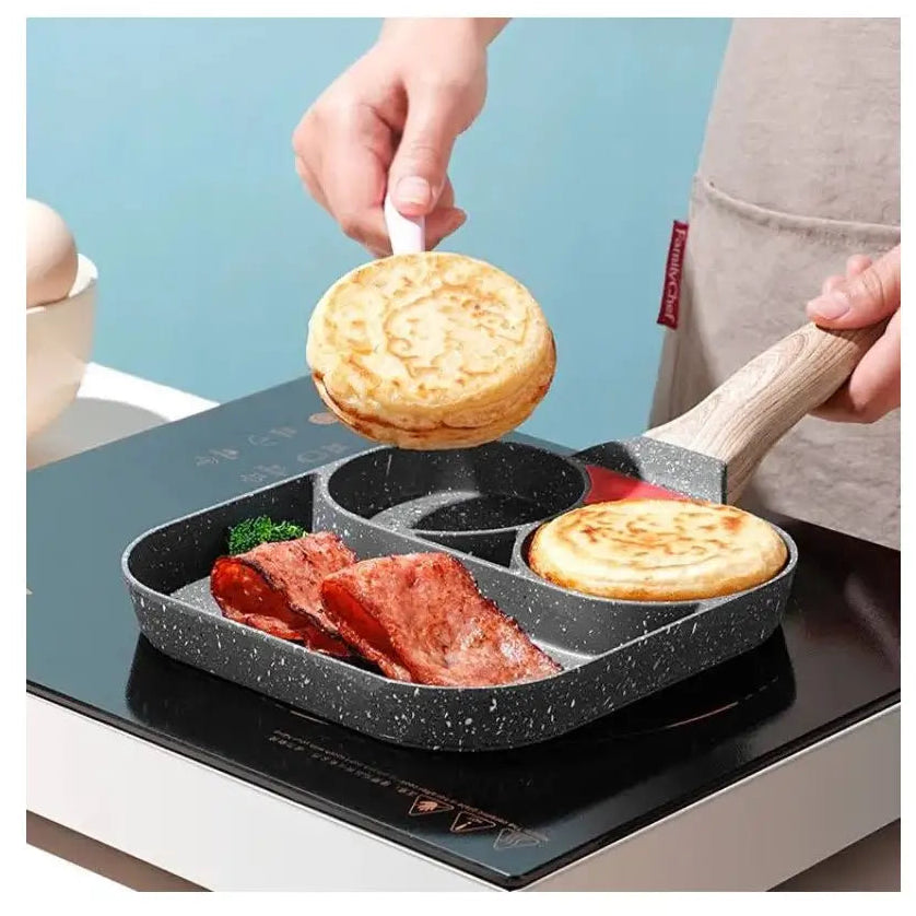 Tigaie antiaderenta cu 2 compartimente si zona de grill, material aliaj de aluminiu