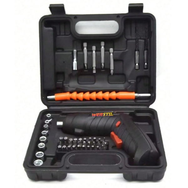 Șurubelniță Electrică Portabilă 3.6V cu 47 Piese – Set Complet pentru Bricolaj, Reparații și Montaj