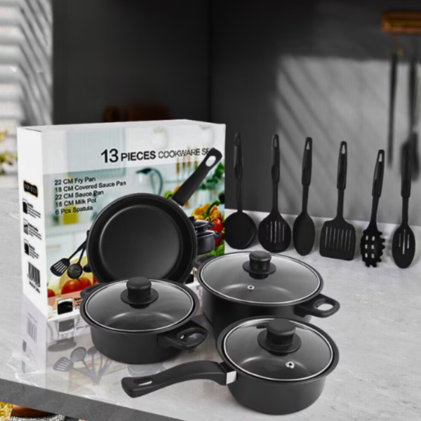 Set 13 Piese Vase Gătit Antiaderente Non-Stick – Gătești Ușor, Rapid și Fără Griji