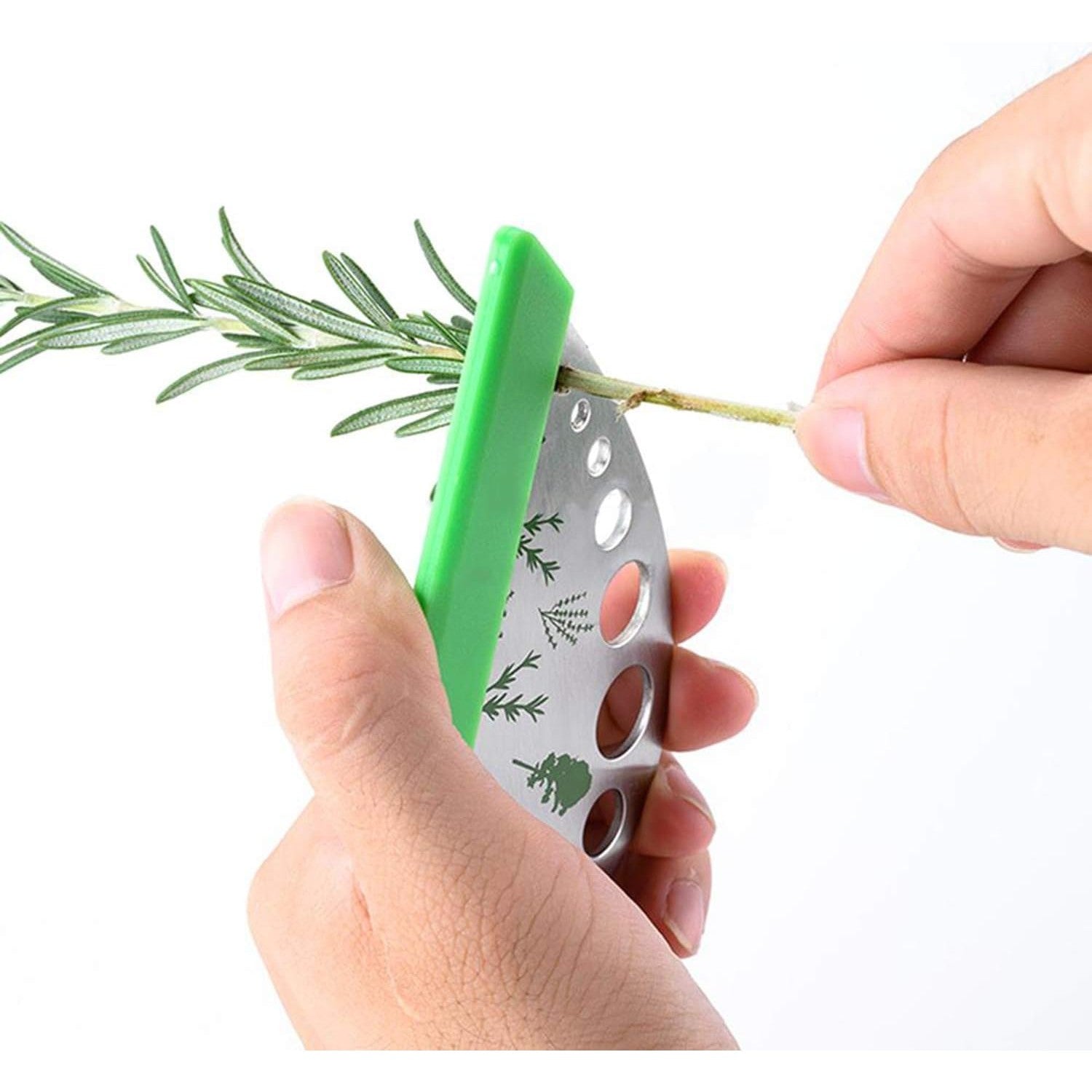 Tocator manual pentru ierburi Flippy, instrument de curatat frunze, margini ascutie, 9 gauri de diferite dimensiuni, multifunctional, material otel inoxidabil, maner ergonomic, rezistent la rugina, 12.3 x 6.9 cm, argintiu-5