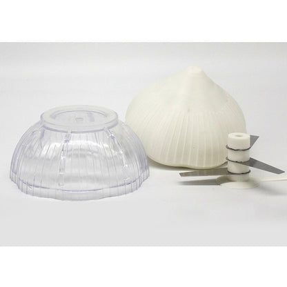 Tocator manual pentru usturoi, in forma de usturoi, cutite rezistente, utilizare prin apasare, material ABS si inox, 9.5x9.5x9.3 cm, alb-4