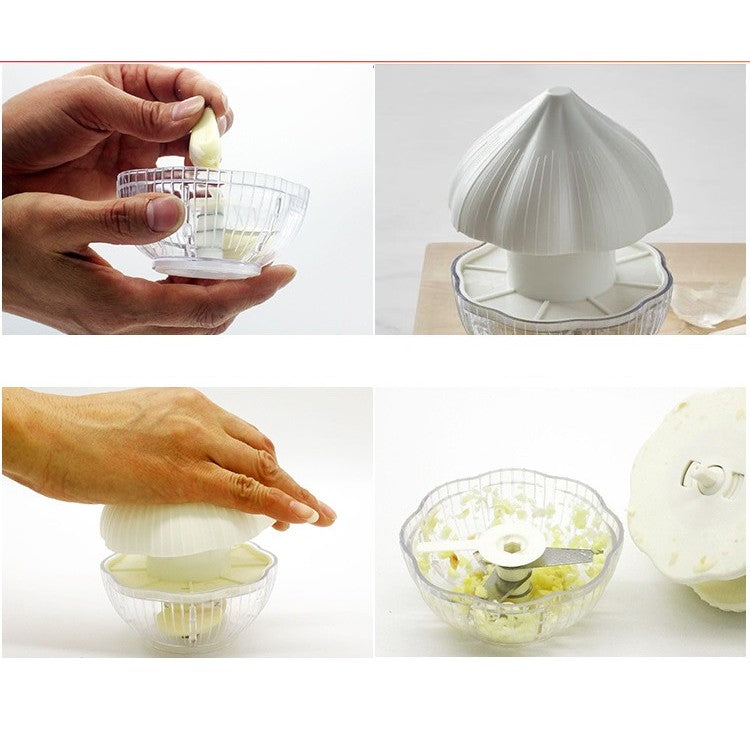 Tocator manual pentru usturoi, in forma de usturoi, cutite rezistente, utilizare prin apasare, material ABS si inox, 9.5x9.5x9.3 cm, alb-5