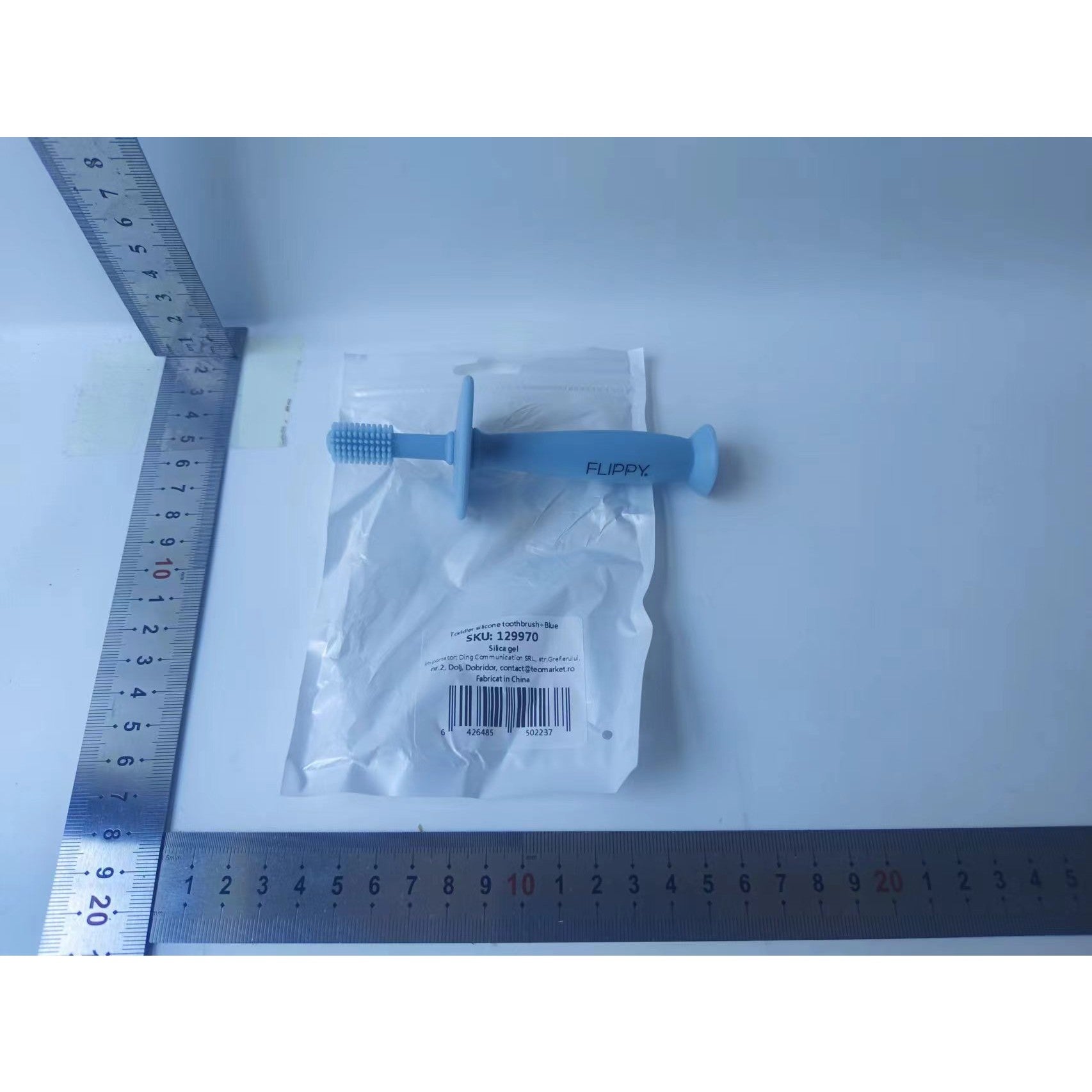 Periuta de Dinti din Silicon pentru Bebelusi, Flippy, fara BPA, 360 Grade, Albastru-1