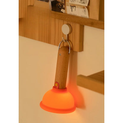 Lampa Nocturna, Flippy, Model Ventuza de Toaleta, Alimentare USB, din Lemn si Silicon, 16 x 9 cm, Portocaliu-3