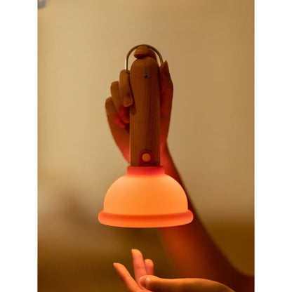 Lampa Nocturna, Flippy, Model Ventuza de Toaleta, Alimentare USB, din Lemn si Silicon, 16 x 9 cm, Portocaliu-4
