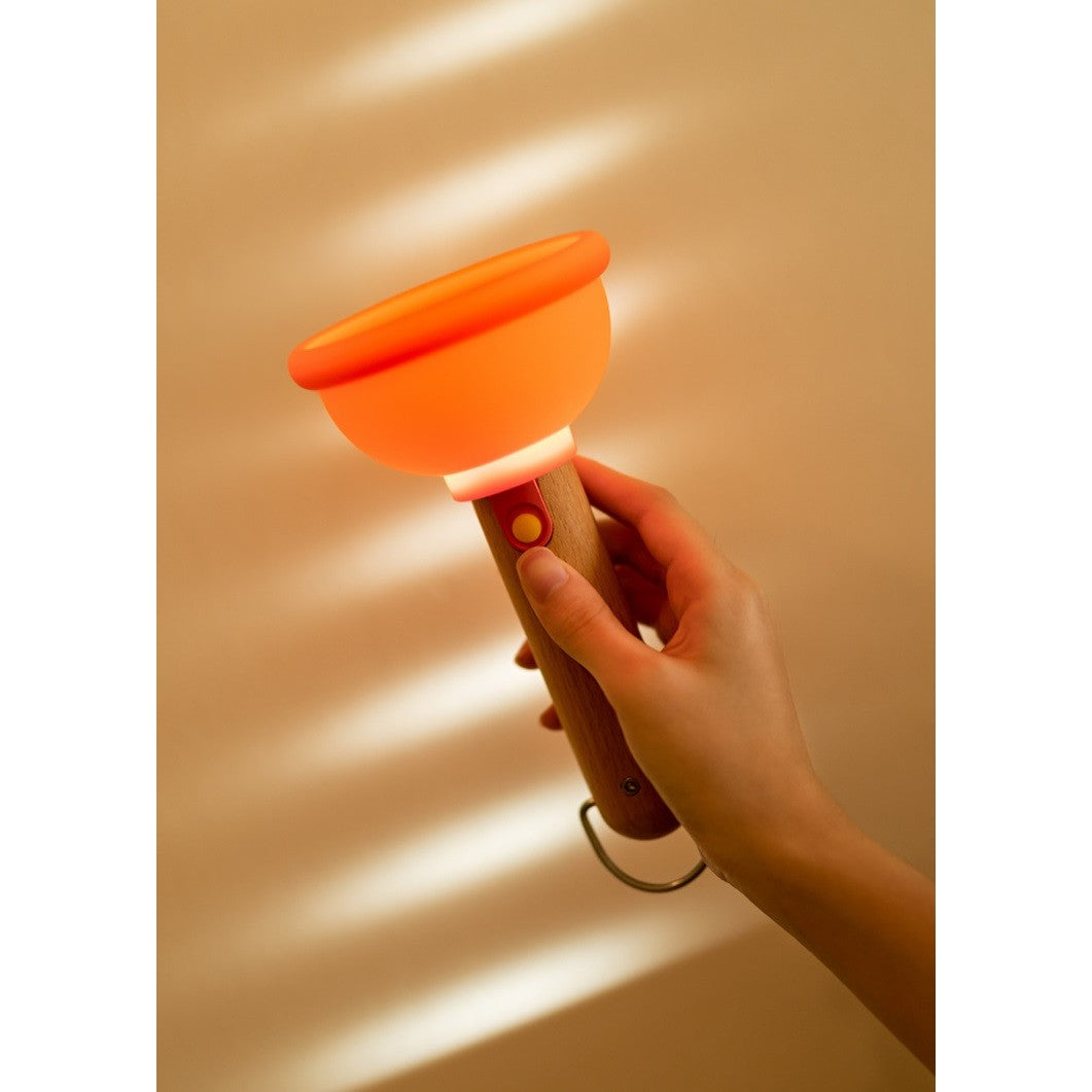 Lampa Nocturna, Flippy, Model Ventuza de Toaleta, Alimentare USB, din Lemn si Silicon, 16 x 9 cm, Portocaliu-5