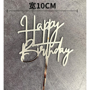 Decoratiune Topper pentru Tort, Flippy, Model Happy Birthday, Tematica Aniversare, 10 cm, Argintiu, Model 1-0