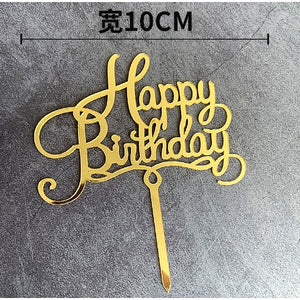 Topper tort Happy Birthday, 10 cm, auriu-0