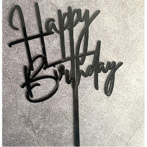 Topper tort Happy Birthday, 10 cm, negru, model 1-0