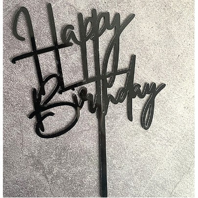 Topper tort Happy Birthday, 10 cm, negru, model 1-0