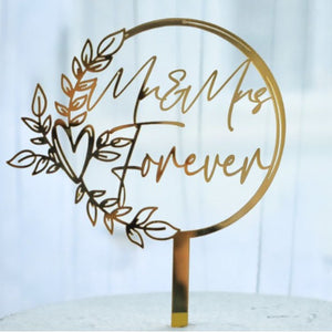 Decoratiune Topper pentru Tort, Flippy, Model Mr&Mrs Forever, Tematica Nunta, 10 cm, Auriu, Model 2-0