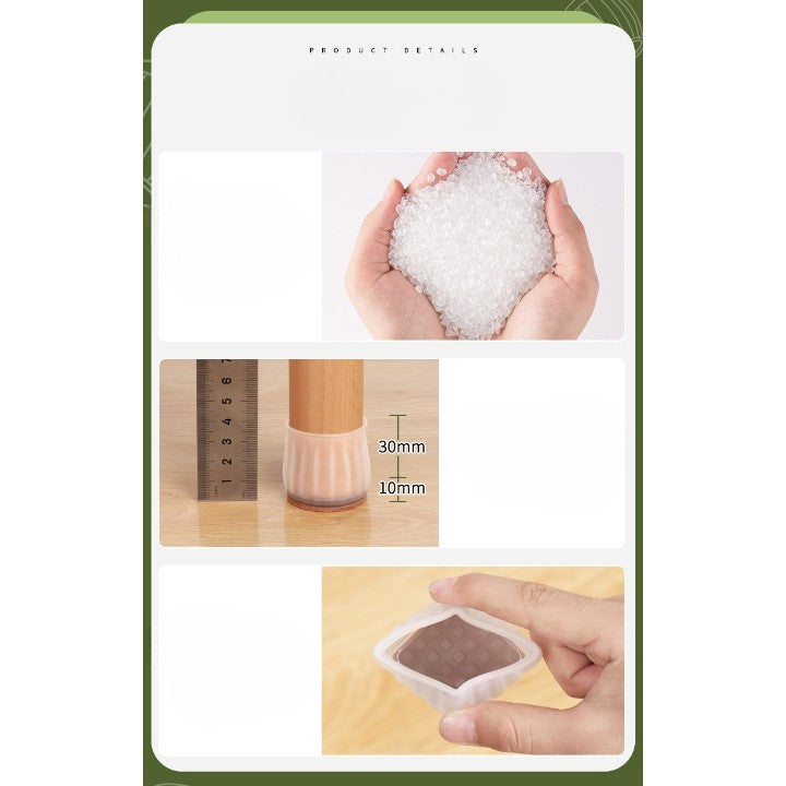 Set 16 Protectii pentru Picioare Scaun si Podea, Flippy, Universale din Silicon, Model Patrat, Alb Transparent-3