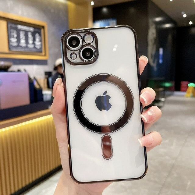 Husa MagSafe pentru Apple iPhone 11, Full Cover, Protectie camera, Margini colorate Electroplating, Magnetica, Incarcare Wireless, Flippy, Negru-1