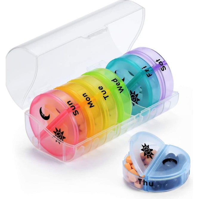 Cutie Depozitare Medicamente, Flippy, 7 Zile, 14 Compartimente, Cutie Suport, Recipiente Detasabile, Portabila, Multicolor, 17.5x11x9.5 cm-0
