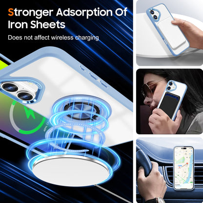 Husa de Protectie TPU, Flippy, pentru iPhone 16 Pro Anticadere, cu Incarcare Wireless, Tehnologie Magsafe, Inel Magnetic Rotativ cu Functie de Suport, Transparent-Albastru Deschis-3
