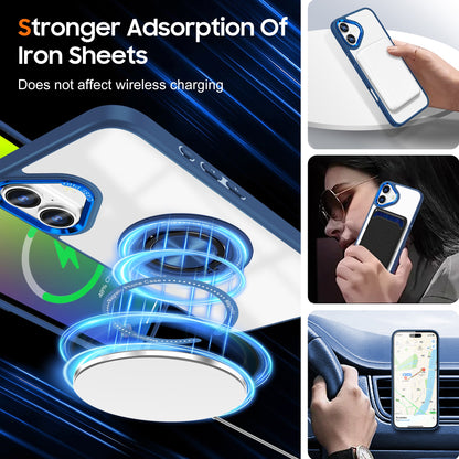 Husa de Protectie TPU, Flippy, pentru iPhone 16, cu Incarcare Wireless, Tehnologie Magsafe, Inel Magnetic Rotativ cu Functie de Suport, Transparent-Albastru Inchis-3