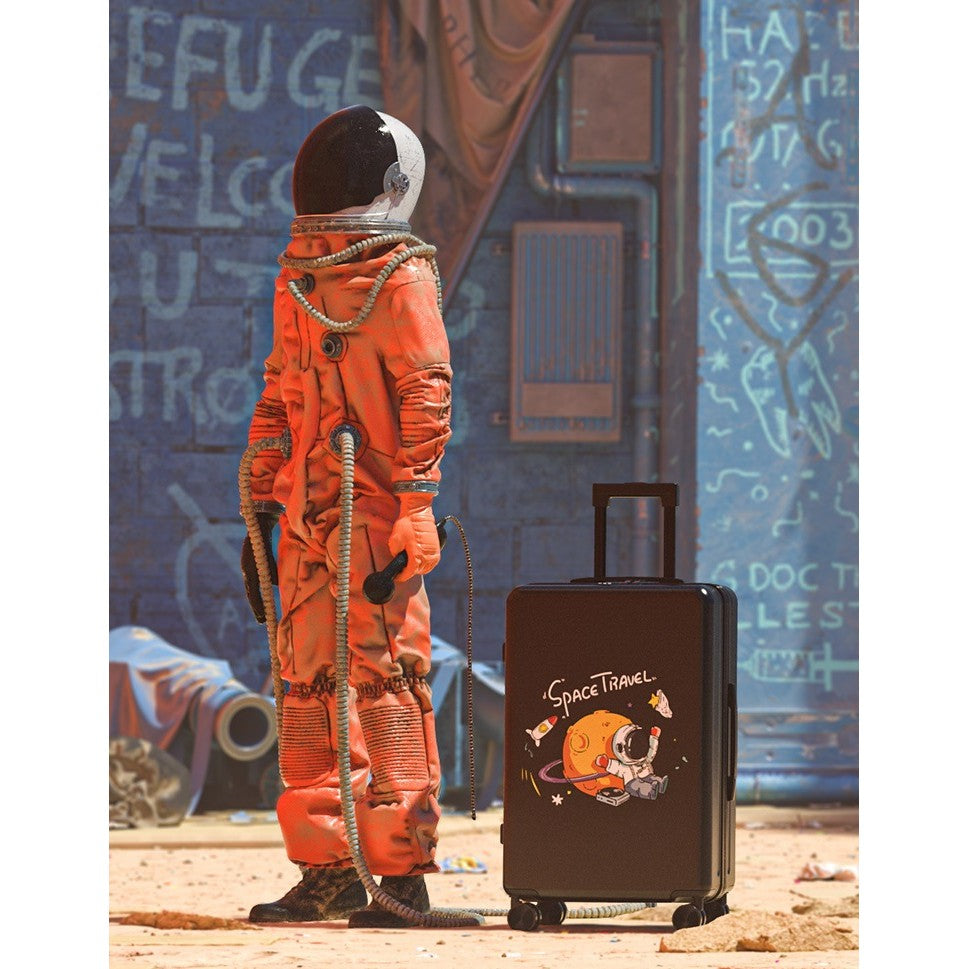 Troler de Calatorie, Flippy, 56 x 35 x 22 cm, 4 Roti, Maner Reglabil, din ABS, cu Fermoar, Blocare cu Cod, Impermeabil, Model Astronaut, Negru-3
