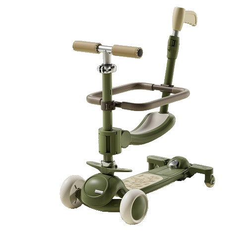 Trotineta Tip Carucior pentru Copii 7in1, Flippy, Pliabila, Ghidon Reglabil, Parti Detasabile, Lumini LED, Muzica, Suport pentru picioare, Verde-0