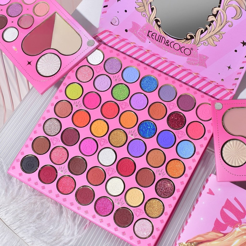 Trusa de Machiaj, KEVIN & COCO, Princess Palette. Fard de Pleoape, Iluminator, Corector, Ruj, 79 culori, 19.7 x 20 x 2 cm-2