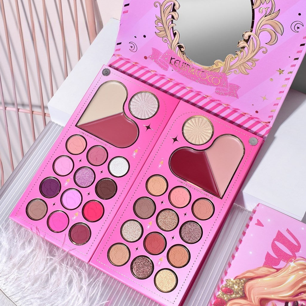 Trusa de Machiaj, KEVIN & COCO, Princess Palette. Fard de Pleoape, Iluminator, Corector, Ruj, 79 culori, 19.7 x 20 x 2 cm-4