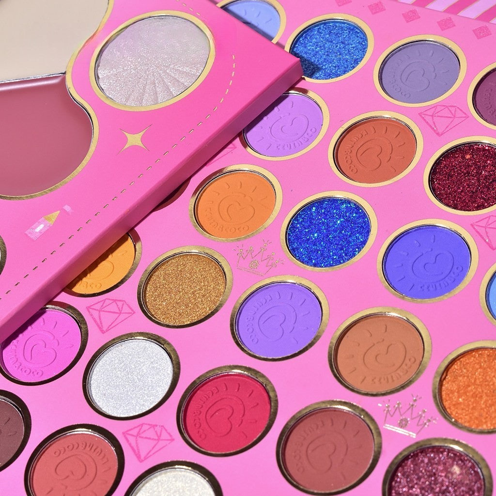 Trusa de Machiaj, KEVIN & COCO, Princess Palette. Fard de Pleoape, Iluminator, Corector, Ruj, 79 culori, 19.7 x 20 x 2 cm-5