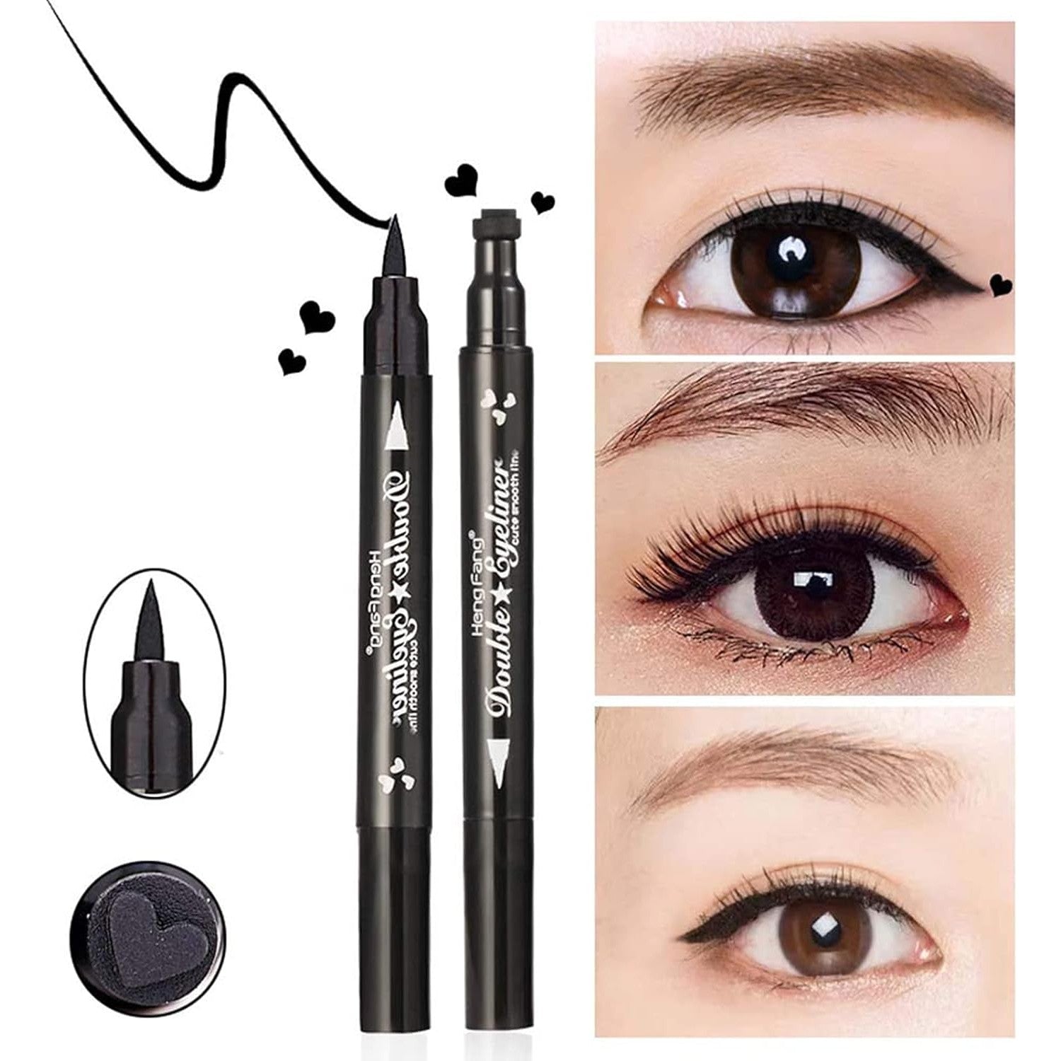 Tus Lichid pentru Ochi, Flippy, 2 Capete, Eyeliner si Stampila Inima, Pentru Ochi si Corp, 50 g, Rezistent la Apa, 12.7 x 3 cm, Negru-4