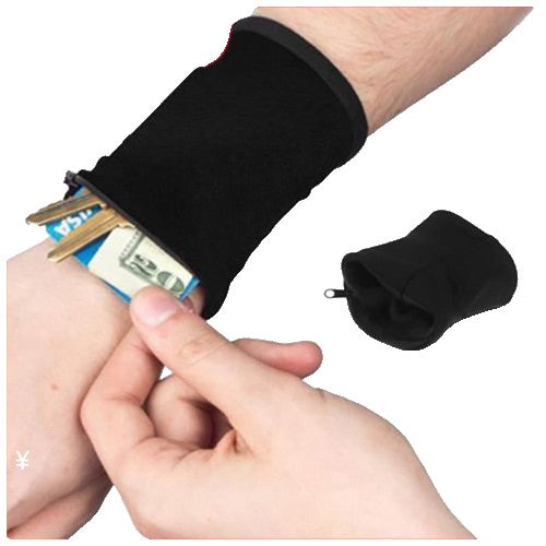 Banderola pentru Încheietura Mainii, Flippy, Suport Carduri si Chei, Multifunctional, cu Fermoar, Impermeabil, Confortabil, Negru-3