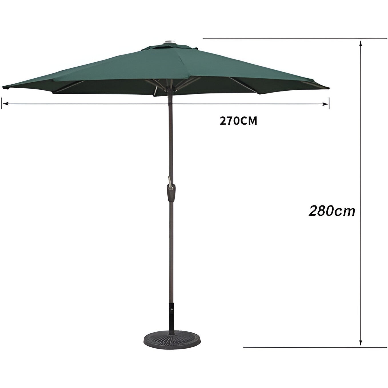 Umbrela Rotunda de Soare pentru Terasa sau Gradina, Flippy, Diametru 2.70 m, Inaltime 2.80 m, 9 Brate, Manivela, Diametru Tija 35 mm, Inclinare, Verde-3
