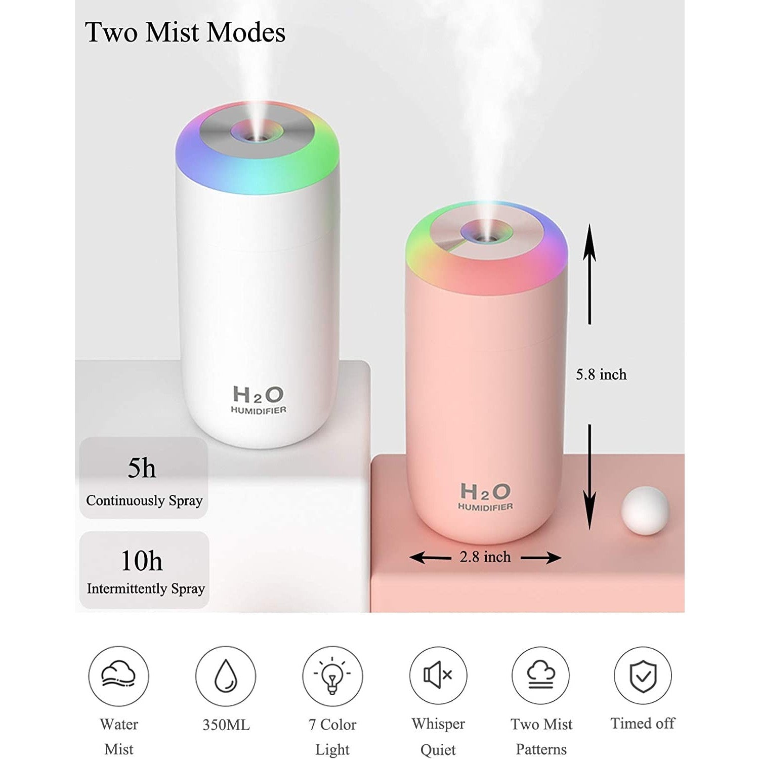 Umidificator, H2O, cu difuzor de aroma, Culori random-9