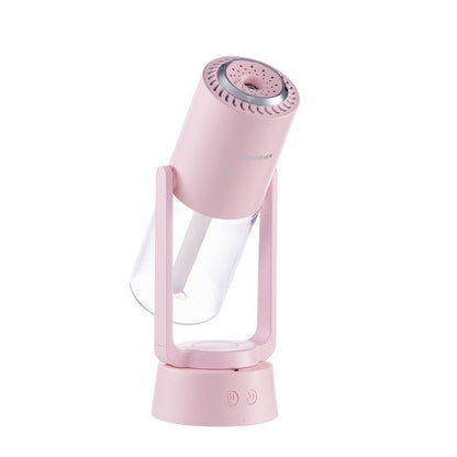 Umidificator si Purificator aer ultrasonic portabil, rezervor 200ml, cu ioni negativi, LED 7 culori, rotatie 360 grade, Roz-0