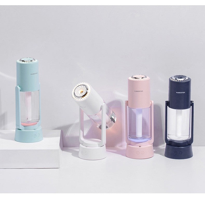 Umidificator si Purificator aer ultrasonic portabil, rezervor 200ml, cu ioni negativi, LED 7 culori, rotatie 360 grade, Roz-1