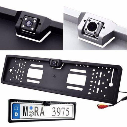 Suport pentru număr auto cu cameră video de marșarier incorporată
