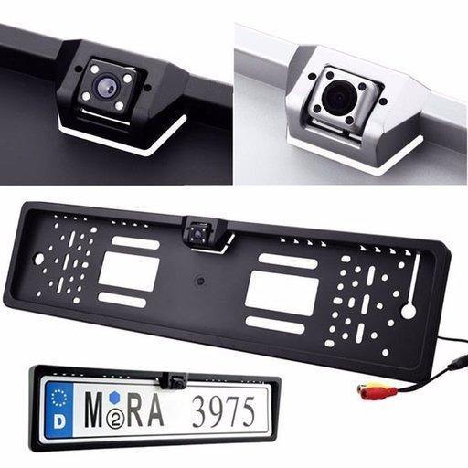 Suport pentru număr auto cu cameră video de marșarier incorporată
