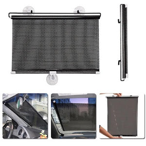 Parasolar auto cu ventuze, retractabil, negru, 68 cm x 125 cm, pentru parbriz sau geamuri laterale