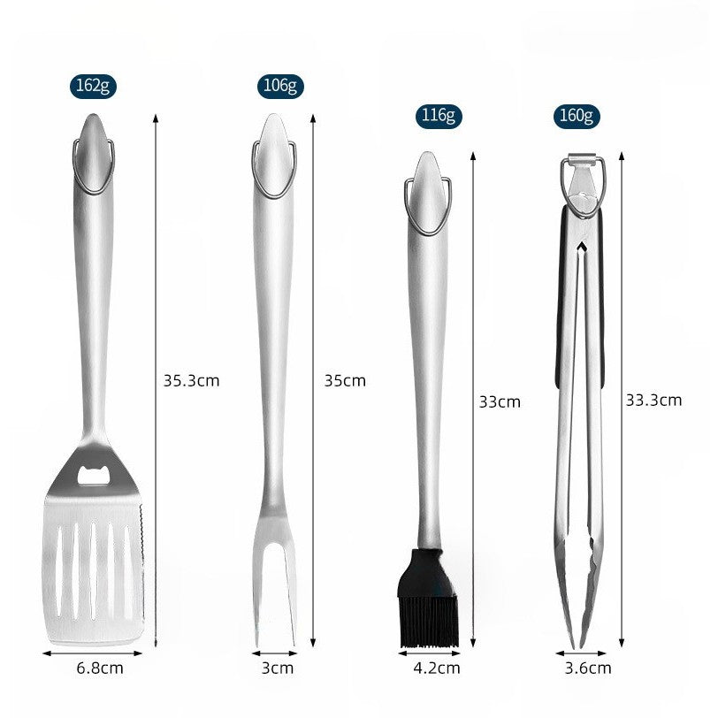 Set 4 ustensile pentru gratar Flippy, din otel inoxidabil, cu agatatoare, rezistente la temperaturi ridicate, argintiu-3