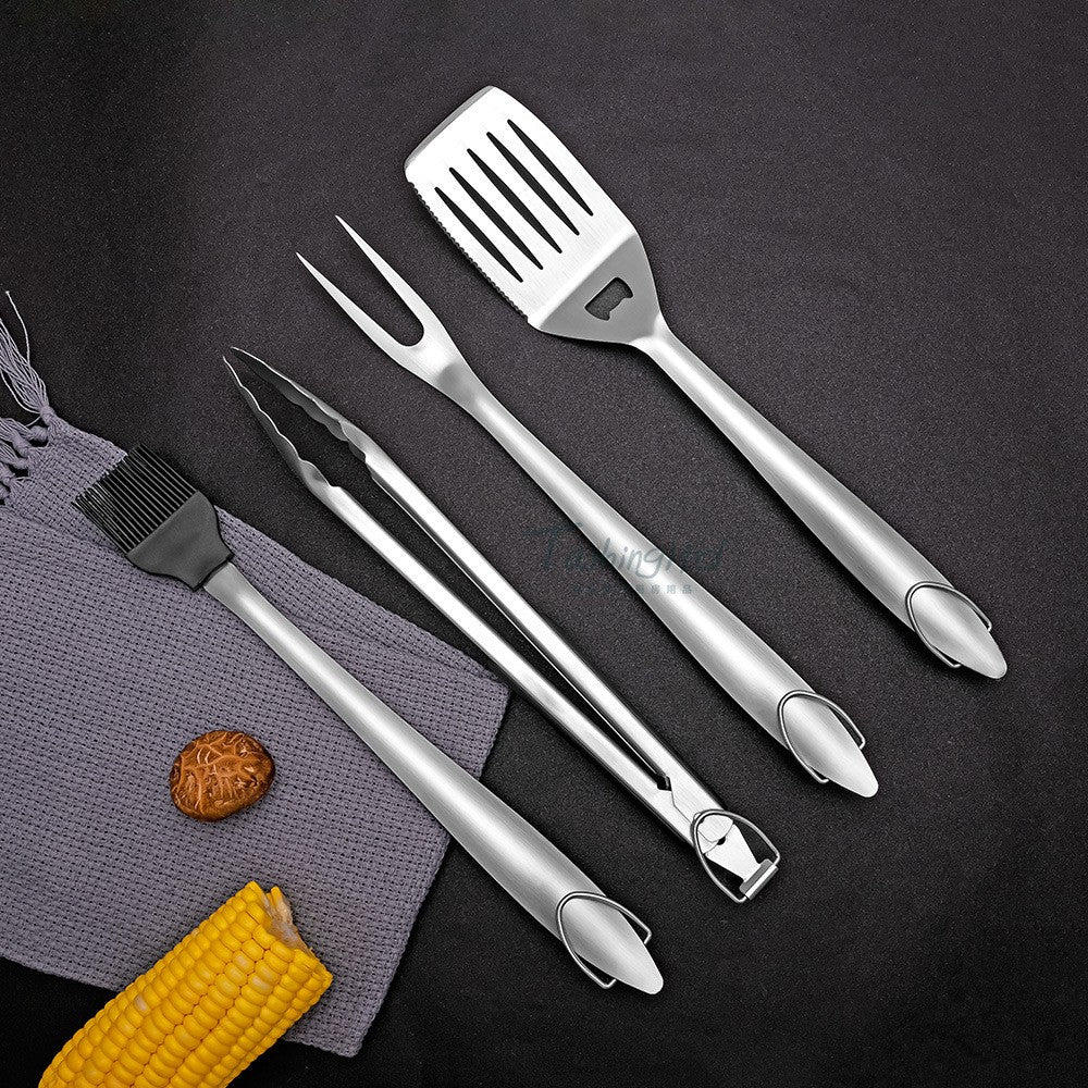 Set 4 ustensile pentru gratar Flippy, din otel inoxidabil, cu agatatoare, rezistente la temperaturi ridicate, argintiu-7