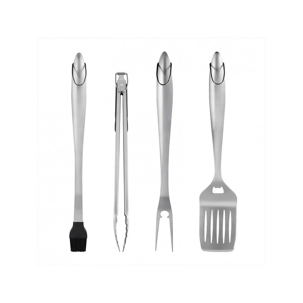 Set 4 ustensile pentru gratar Flippy, din otel inoxidabil, cu agatatoare, rezistente la temperaturi ridicate, argintiu-0
