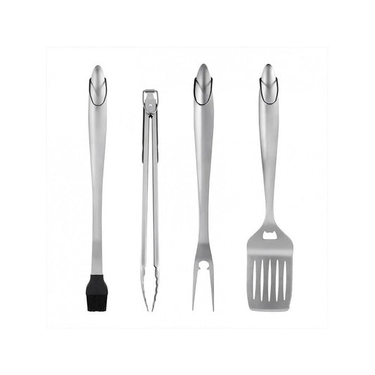 Set 4 ustensile pentru gratar Flippy, din otel inoxidabil, cu agatatoare, rezistente la temperaturi ridicate, argintiu-0
