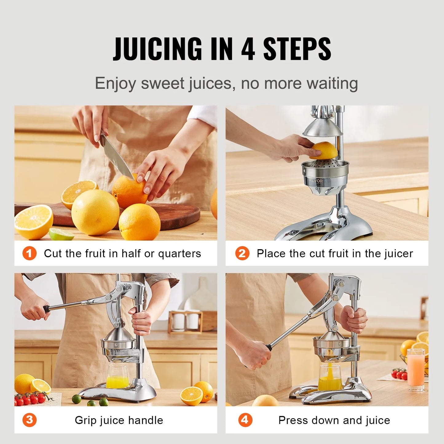 Storcător Manual Profesional de Fructe și Citrice din Oțel Inoxidabil și Zinc – Argintiu