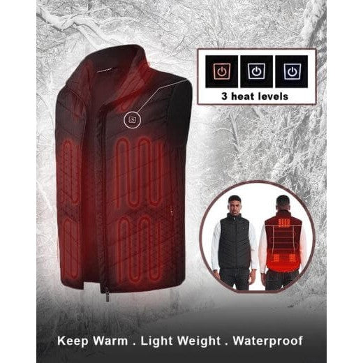 Vestă Unisex Incălzită, Flippy, din Bumbac, cu 4 zone de Incălzire, Toamnă-Iarnă, Incărcare USB, Neagră, Marimea S-8