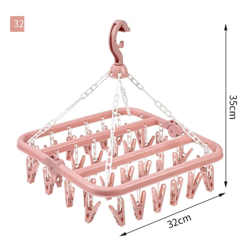 Uscator de rufe Flippy, 32 de cleme, Plastic, Pliabil, rotire 360 grade, 32x32 cm, Roz-1